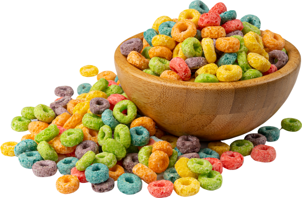 Colorful Breakfast Rings Pile Isolated. Fruit Loops, Fruity Cereal Rings, Colorful Corn Cereals